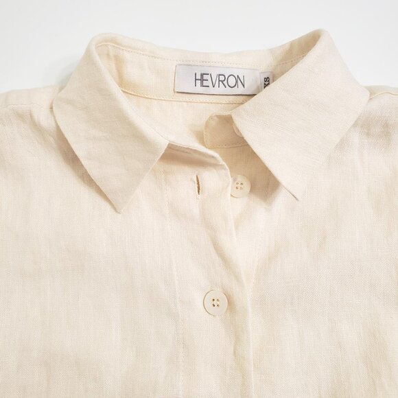 HEVRON Women Melanie Linen Cut-Out Mini Dress XS Ivory Short Sleeve Asymmetrical - Picture 7 of 13